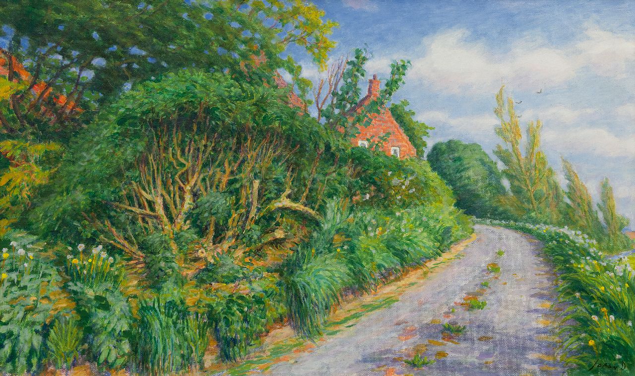 Dijkstra J.  | Johannes 'Johan' Dijkstra | Paintings offered for sale | Country road in Ezinge, Groningen, oil on canvas 60.0 x 100.0 cm, signed l.r.