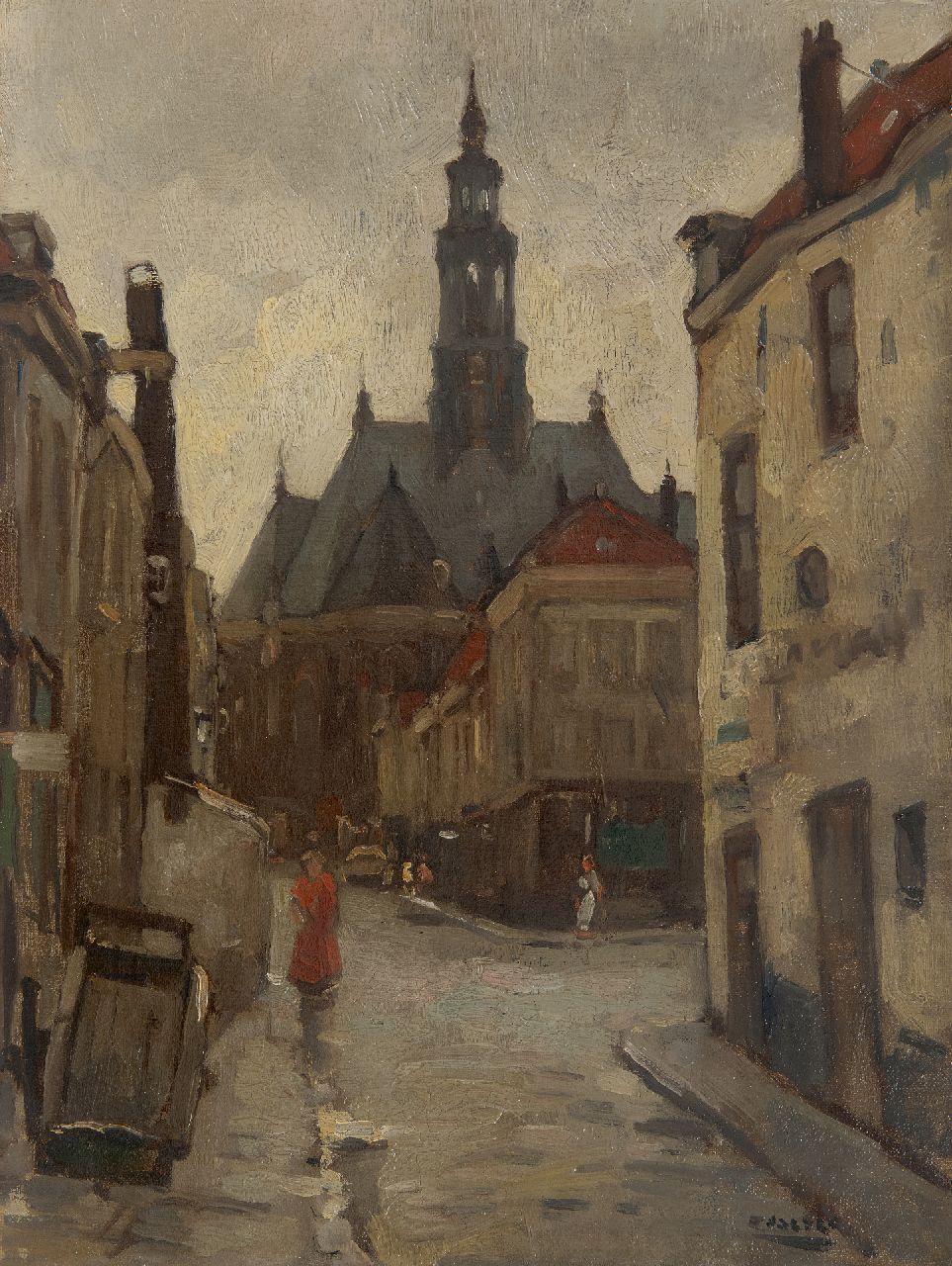 Noltee B.C.  | Bernardus Cornelis 'Cor' Noltee | Paintings offered for sale | View of The Hague, with the Nieuwe Kerk beyond, oil on canvas 40.0 x 30.3 cm, signed l.r.