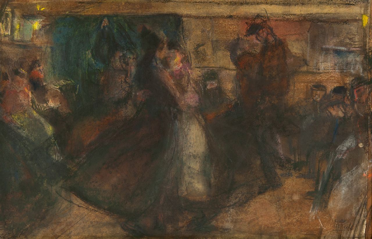 Israels I.L.  | 'Isaac' Lazarus Israels | Watercolours and drawings offered for sale | Dance hall on the Zeedijk, pastel on paper 35.5 x 54.0 cm, signed l.r. and painted ca. 1892-1893