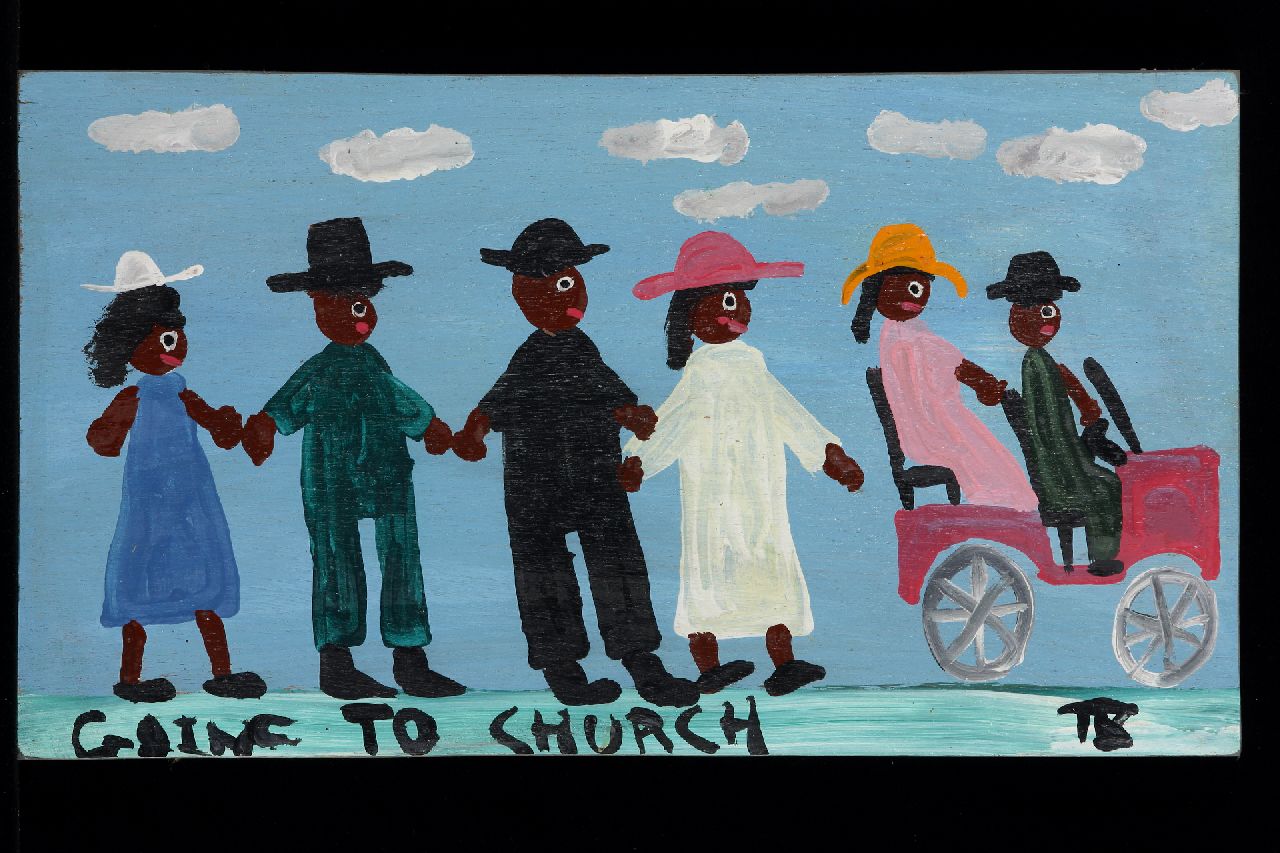 Brown T.  | Timothy 'Tim' Brown | Paintings offered for sale | Going to church, acrylic on panel 23.0 x 41.0 cm, signed l.r. with initials