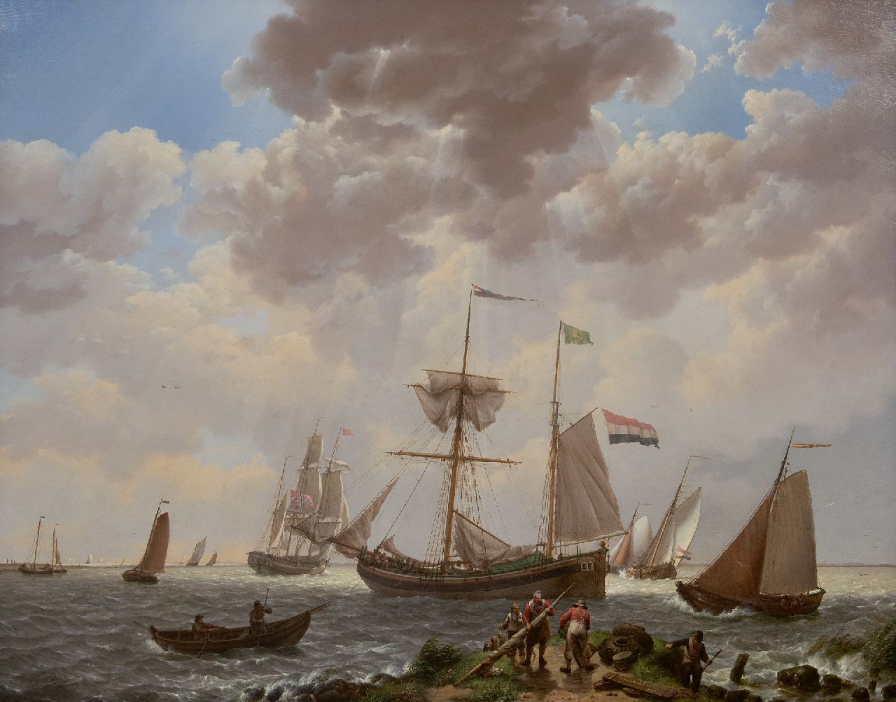 Koekkoek J.H.  | Johannes Hermanus Koekkoek | Paintings offered for sale | Shipping off the coast, oil on canvas 57.3 x 72.0 cm, signed l.r. and dated 1831