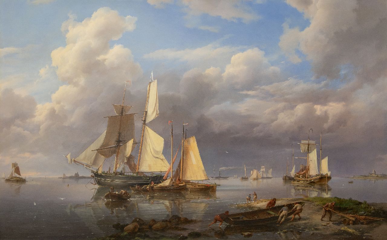 Koekkoek H.  | Hermanus Koekkoek, Ships anchored off the coast in calm weather, oil on canvas 102.5 x 160.0 cm, signed l.r. and dated 1841