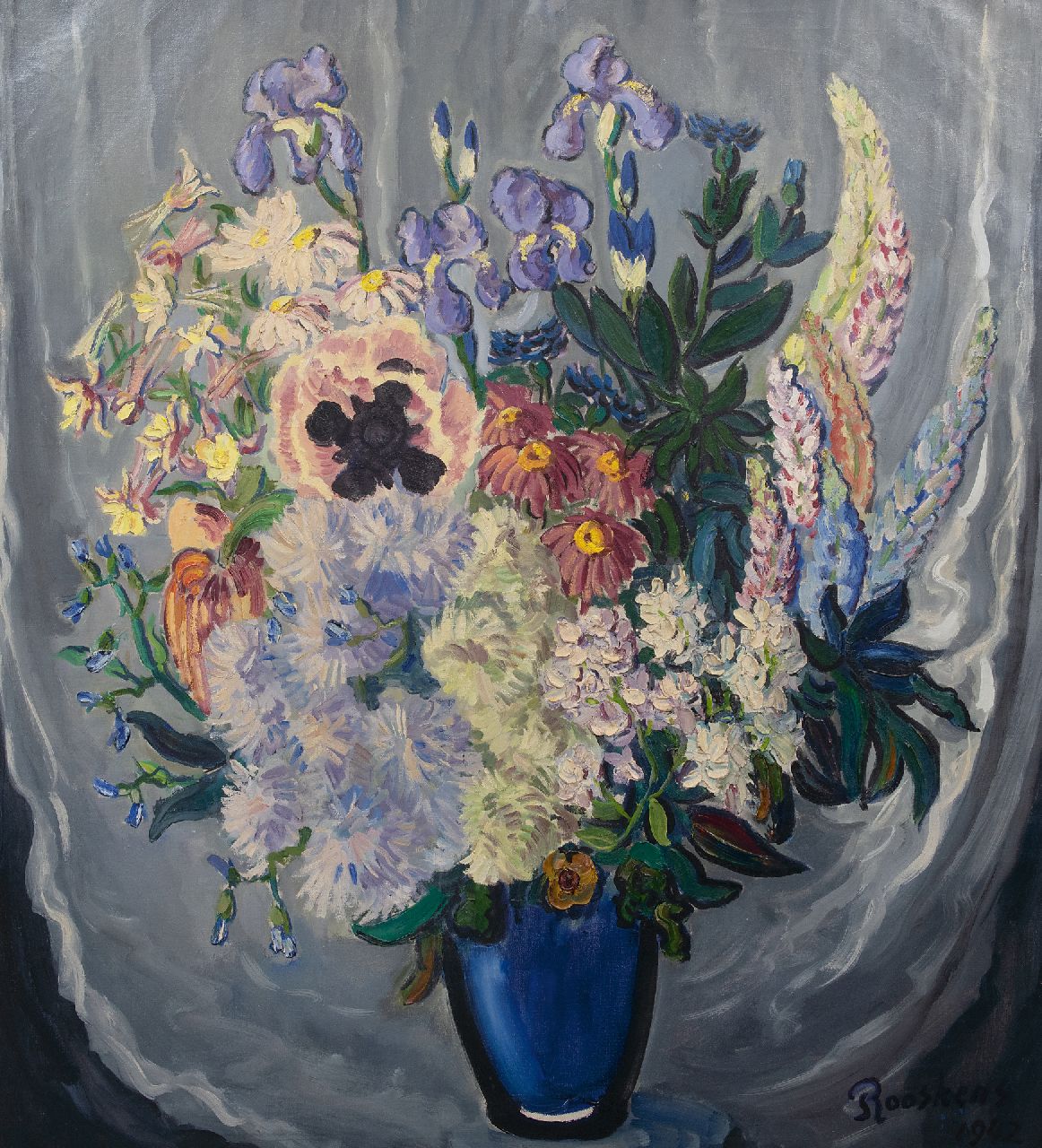 Rooskens J.A.  | Joseph Antoon 'Anton' Rooskens | Paintings offered for sale | Flower still life, oil on canvas 114.4 x 104.5 cm, signed l.r. and dated 1942