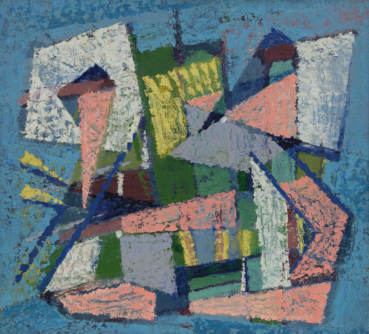 Hunziker F.  | Frieda Hunziker, Composition, oil on painter's board 35.6 x 39.5 cm, signed on the reverse and executed 1948