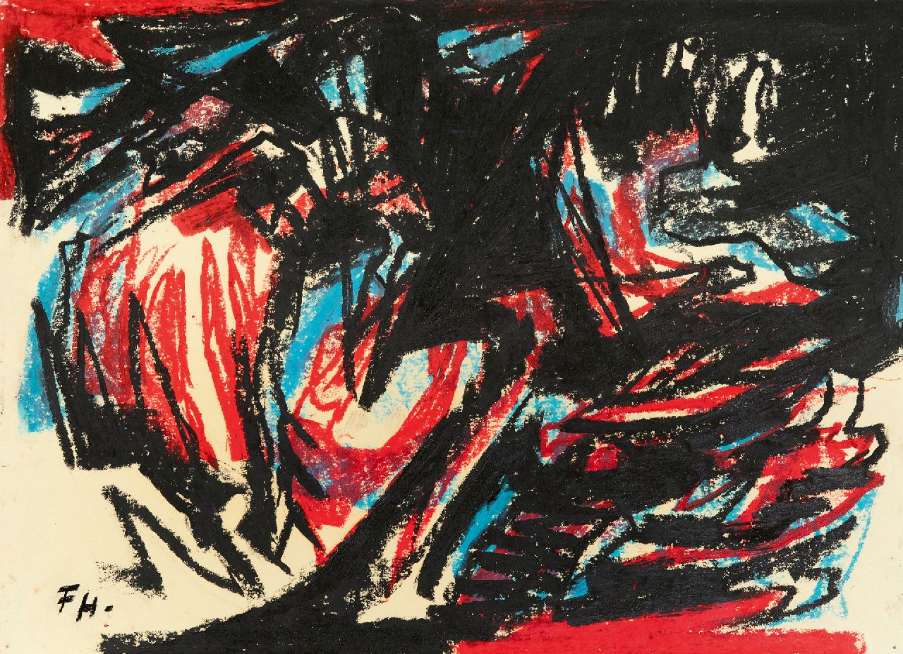 Hunziker F.  | Frieda Hunziker | Watercolours and drawings offered for sale | Composition, wax crayons on paper 28.6 x 39.3 cm, signed l.l. with initials and without frame
