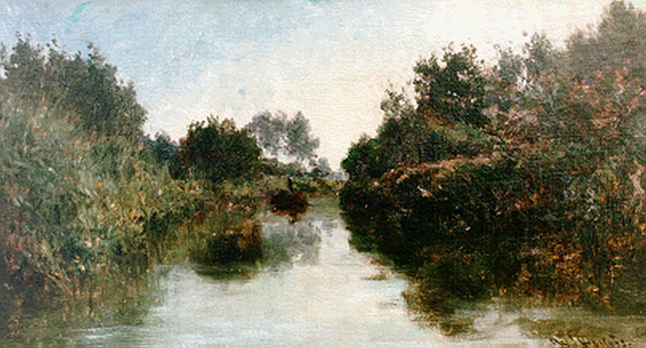 Roelofs W.  | Willem Roelofs, A stream, oil on canvas laid down on painter's board 23.0 x 40.5 cm, signed l.r.