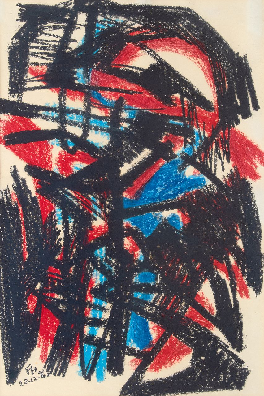 Hunziker F.  | Frieda Hunziker | Watercolours and drawings offered for sale | Composition no. 3, wax crayons on paper 75.0 x 45.5 cm, signed l.l. with initials and dated 28-12-'61