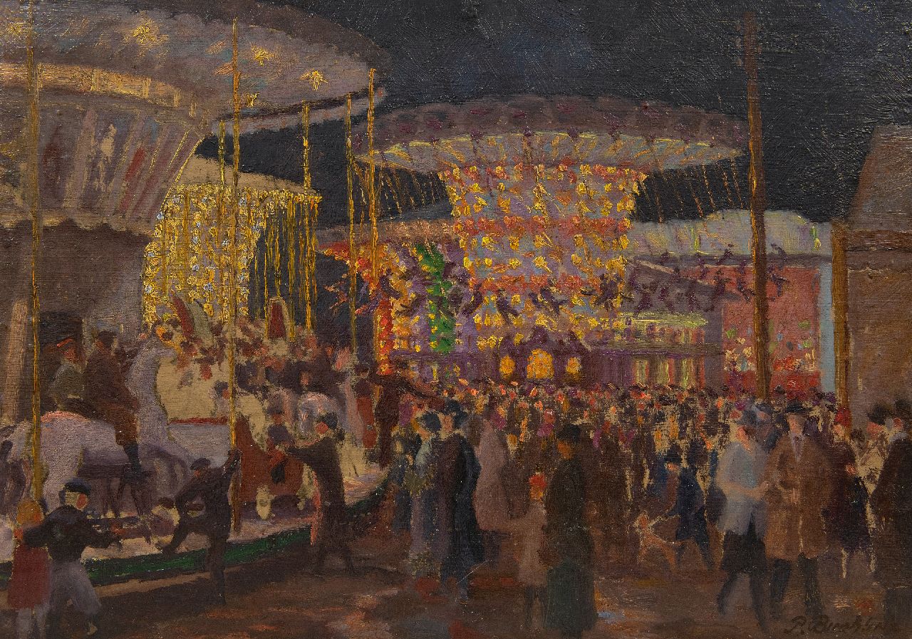 Buchholz P.  | Paul Buchholz | Paintings offered for sale | An evening at the annual fair, oil on cardboard 34.5 x 48.5 cm, signed l.r. and painted ca. 1920
