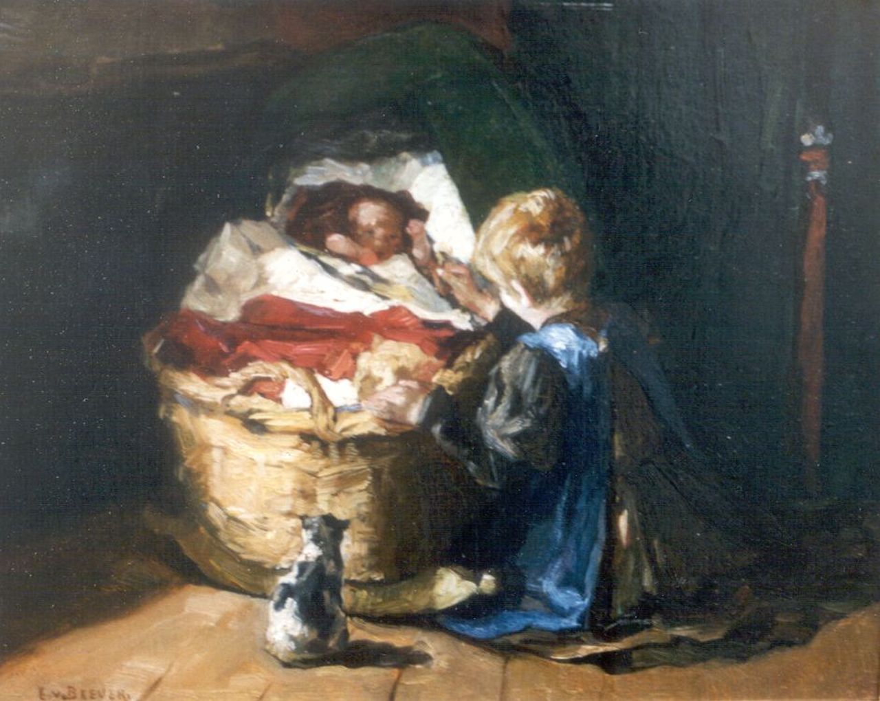 Beever E.S. van | 'Emanuël' Samson van Beever, The new baby, oil on panel 25.0 x 31.5 cm, signed l.l.