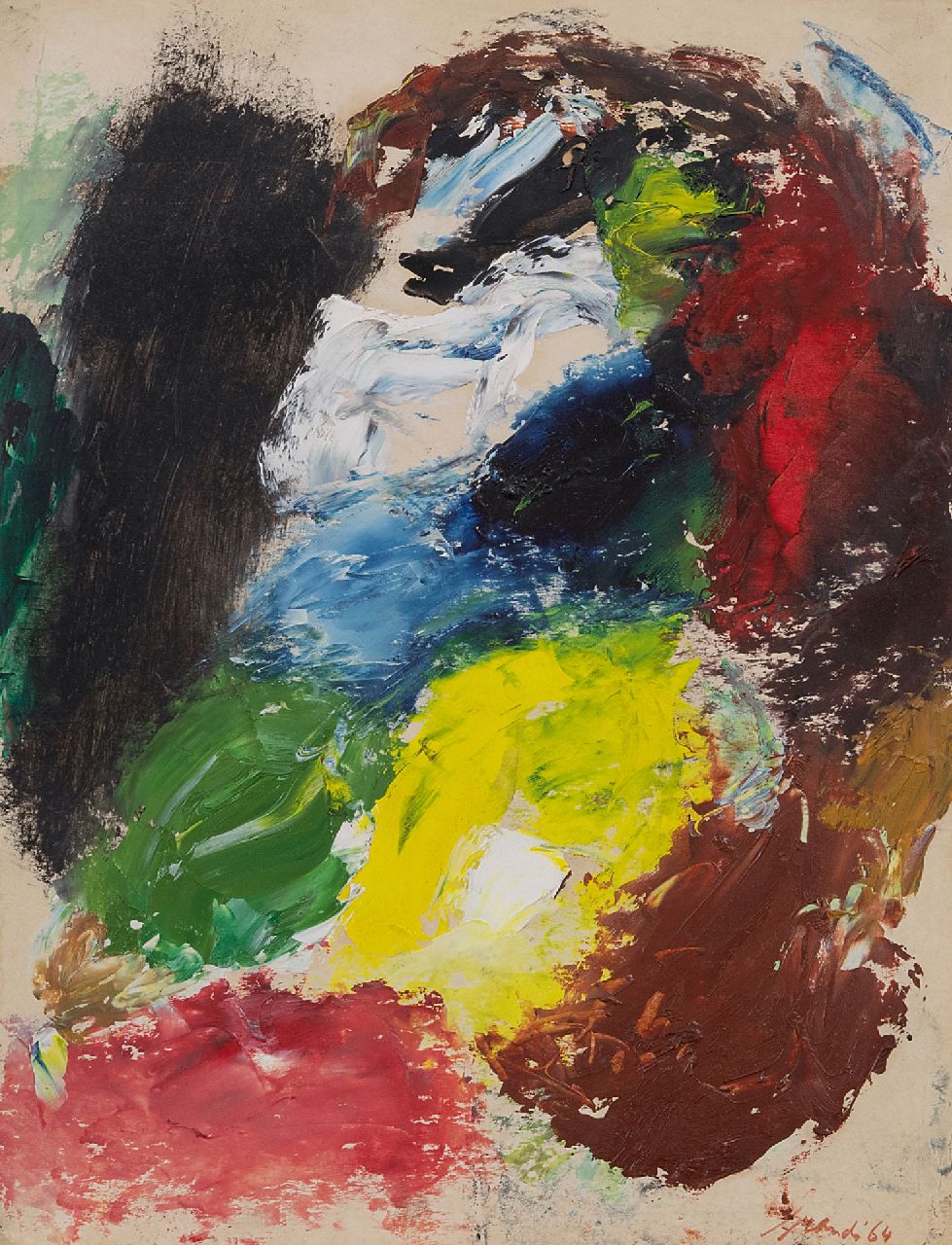 Brands E.A.M.  | Eugenius Antonius Maria 'Eugène' Brands | Paintings offered for sale | Composition, oil on paper laid down on canvas 31.8 x 24.5 cm, signed l.r. and dated '64