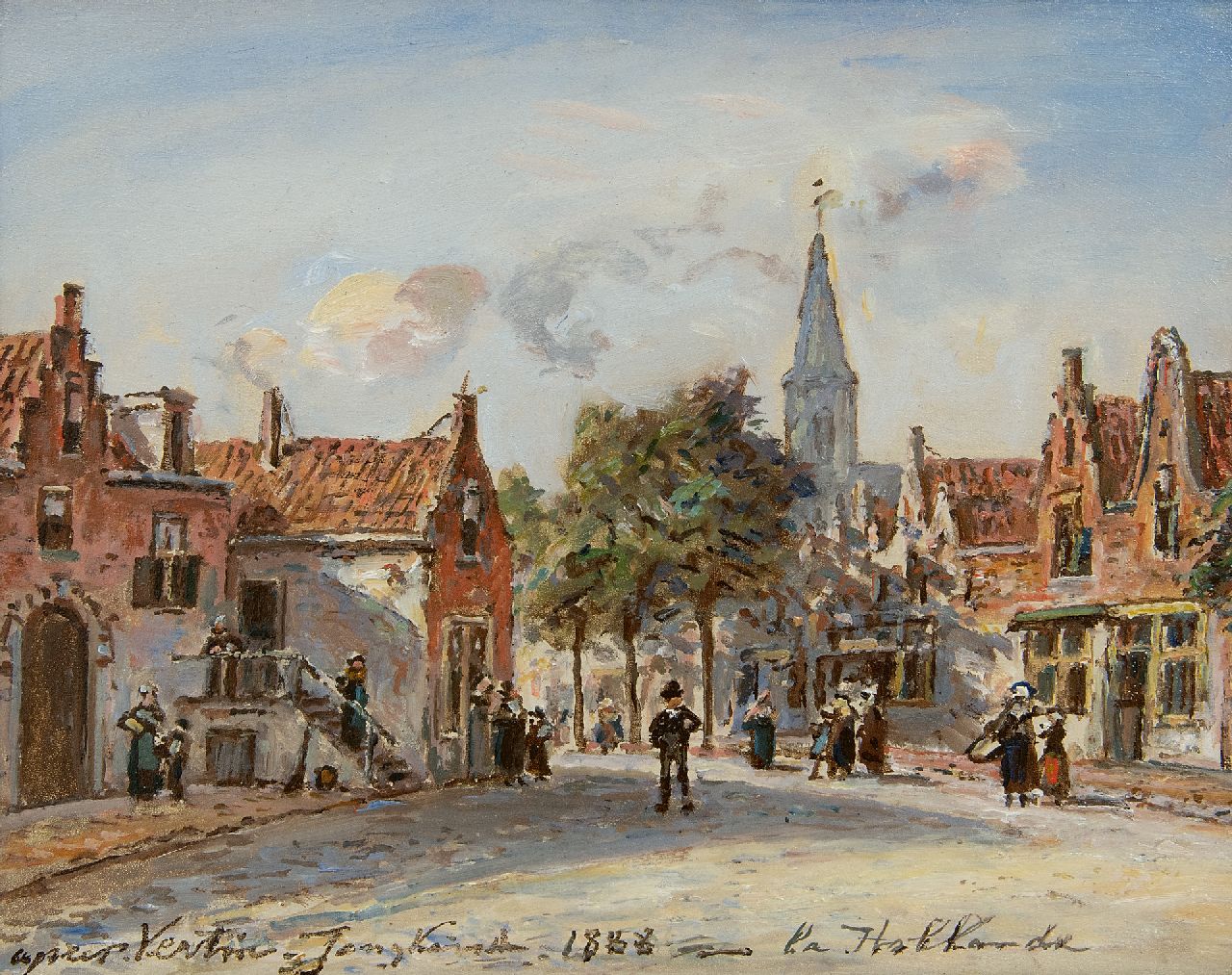 Jongkind J.B.  | Johan Barthold Jongkind | Paintings offered for sale | Dutch village 'après Vertin', oil on panel 18.9 x 24.1 cm, signed l.c. and dated 1888