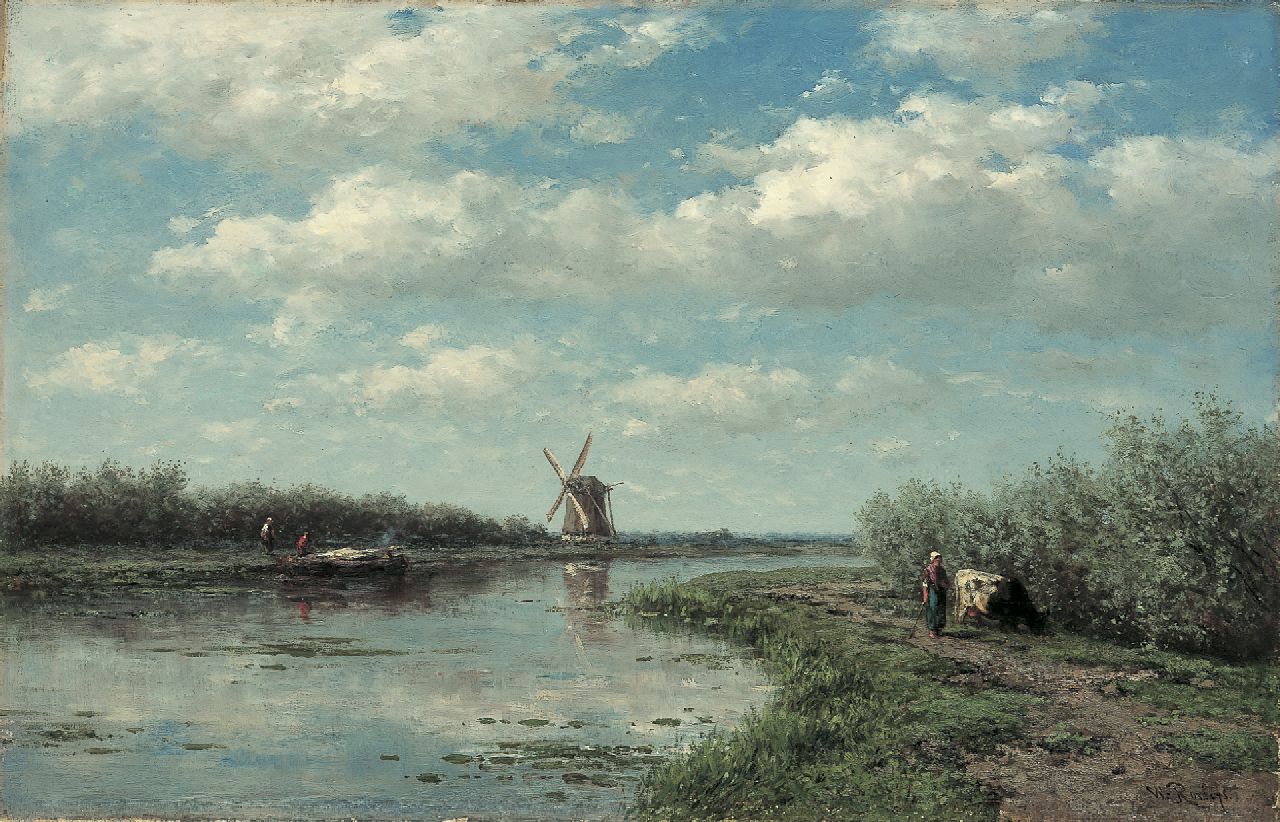 Roelofs W.  | Willem Roelofs | Paintings offered for sale | The 't Hoog- en Groenland mill, Baambrugge, oil on canvas 46.9 x 72.9 cm, signed l.r.