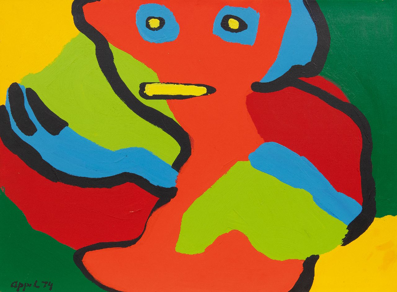 Appel C.K.  | Christiaan 'Karel' Appel | Paintings offered for sale | Asking again, acrylic on paper on canvas 56.0 x 75.9 cm, signed l.l. and dated '74