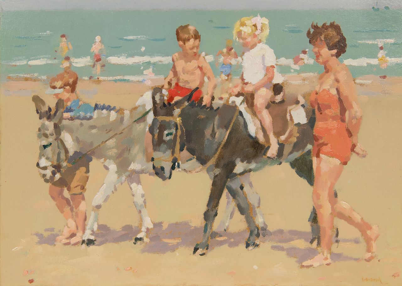 Verdonk F.W.  | Frederik Willem 'Frits' Verdonk | Paintings offered for sale | Donkey ride along the beach, oil on paper laid down on board 34.0 x 46.8 cm, signed l.r.