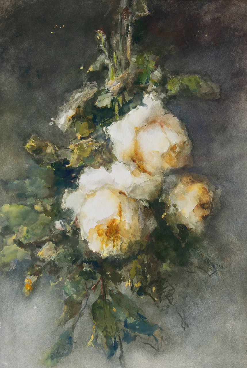 Roosenboom M.C.J.W.H.  | 'Margaretha' Cornelia Johanna Wilhelmina Henriëtta Roosenboom | Watercolours and drawings offered for sale | Yellow Roses, watercolour on paper 53.5 x 36.0 cm