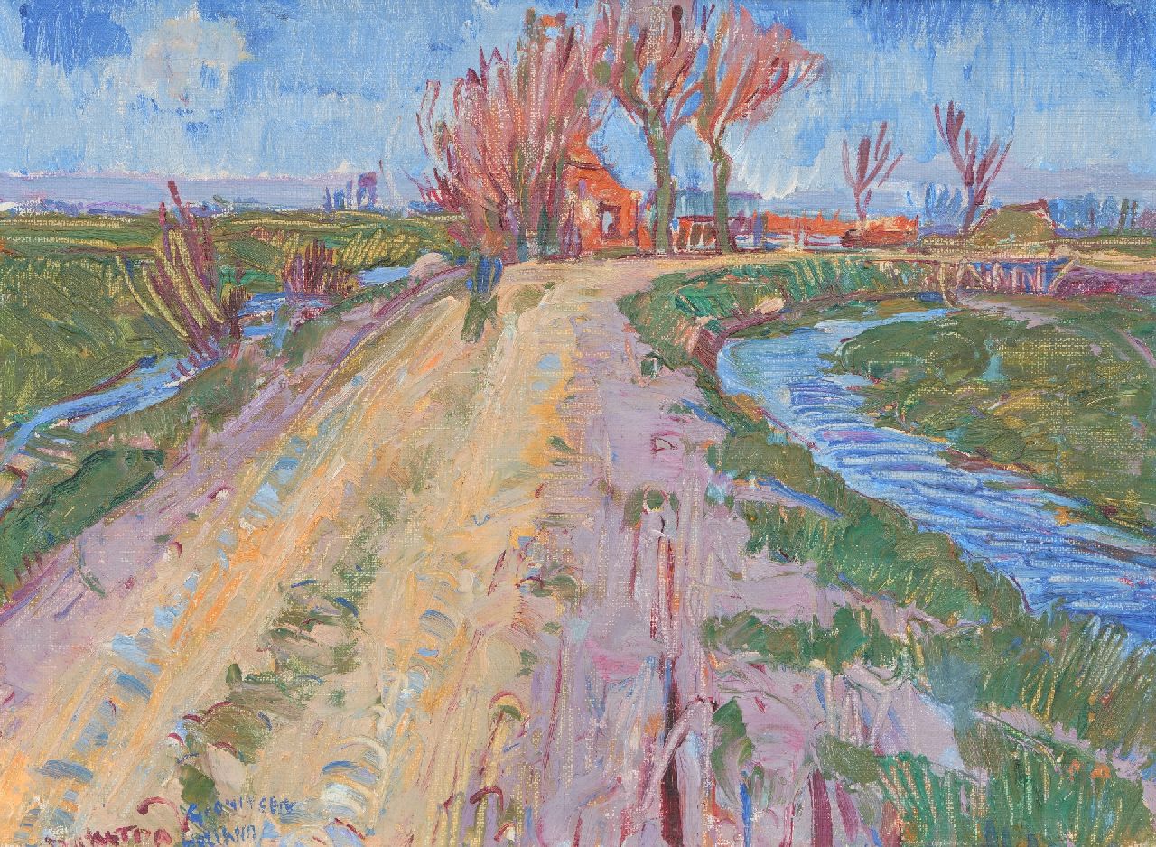Dijkstra J.  | Johannes 'Johan' Dijkstra | Paintings offered for sale | A country road by Beijum, oil on canvas 28.0 x 37.5 cm, signed l.l. and painted between 1929-1931