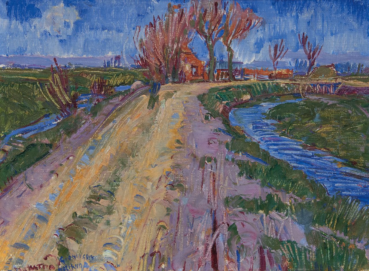 Dijkstra J.  | Johannes 'Johan' Dijkstra | Paintings offered for sale | Country road near Beijum, oil on canvas 28.0 x 37.5 cm, signed l.l. and painted between 1929-1931