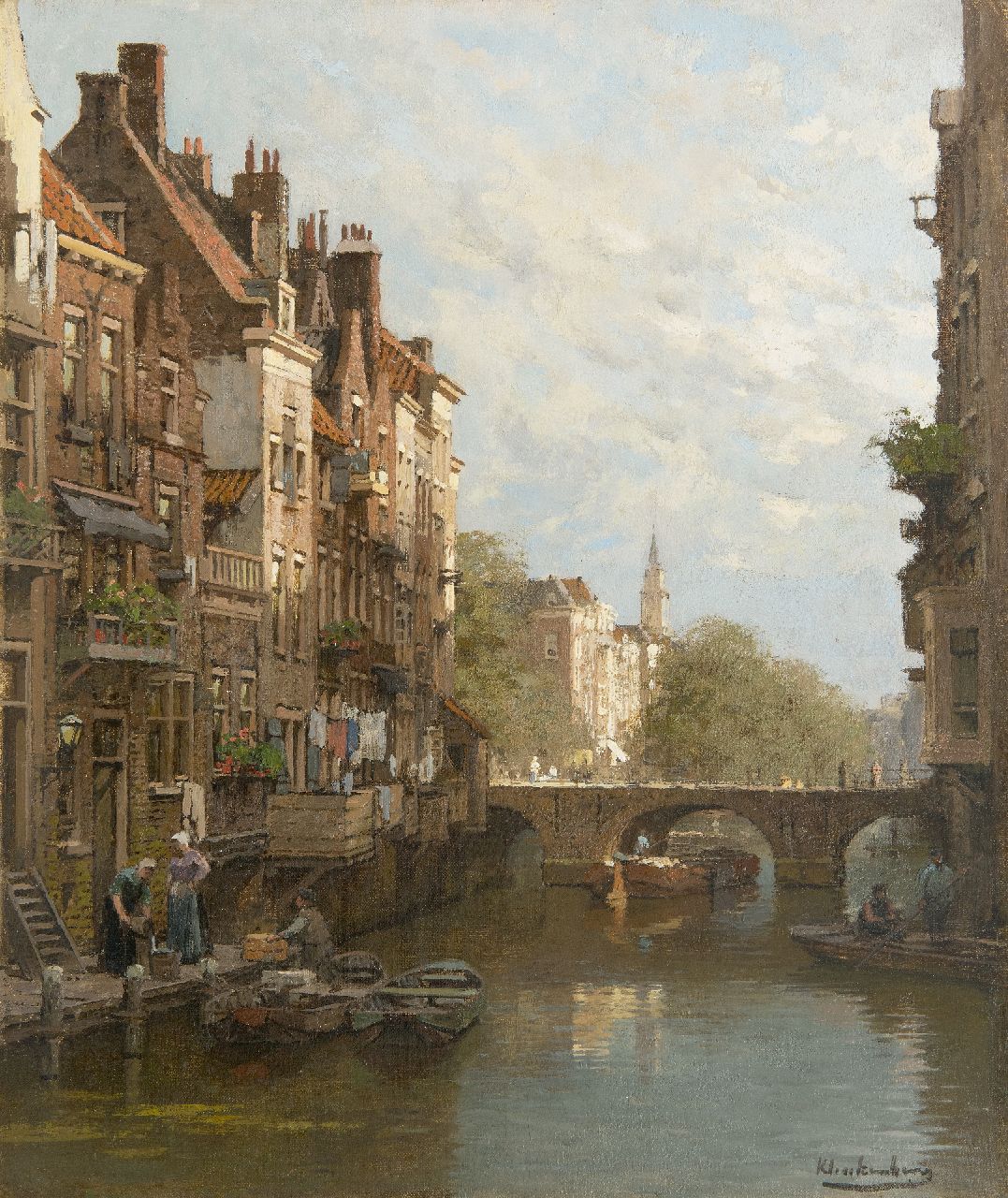 Klinkenberg J.C.K.  | Johannes Christiaan Karel Klinkenberg, City canal in the summer, oil on canvas 46.9 x 39.2 cm, signed l.r.