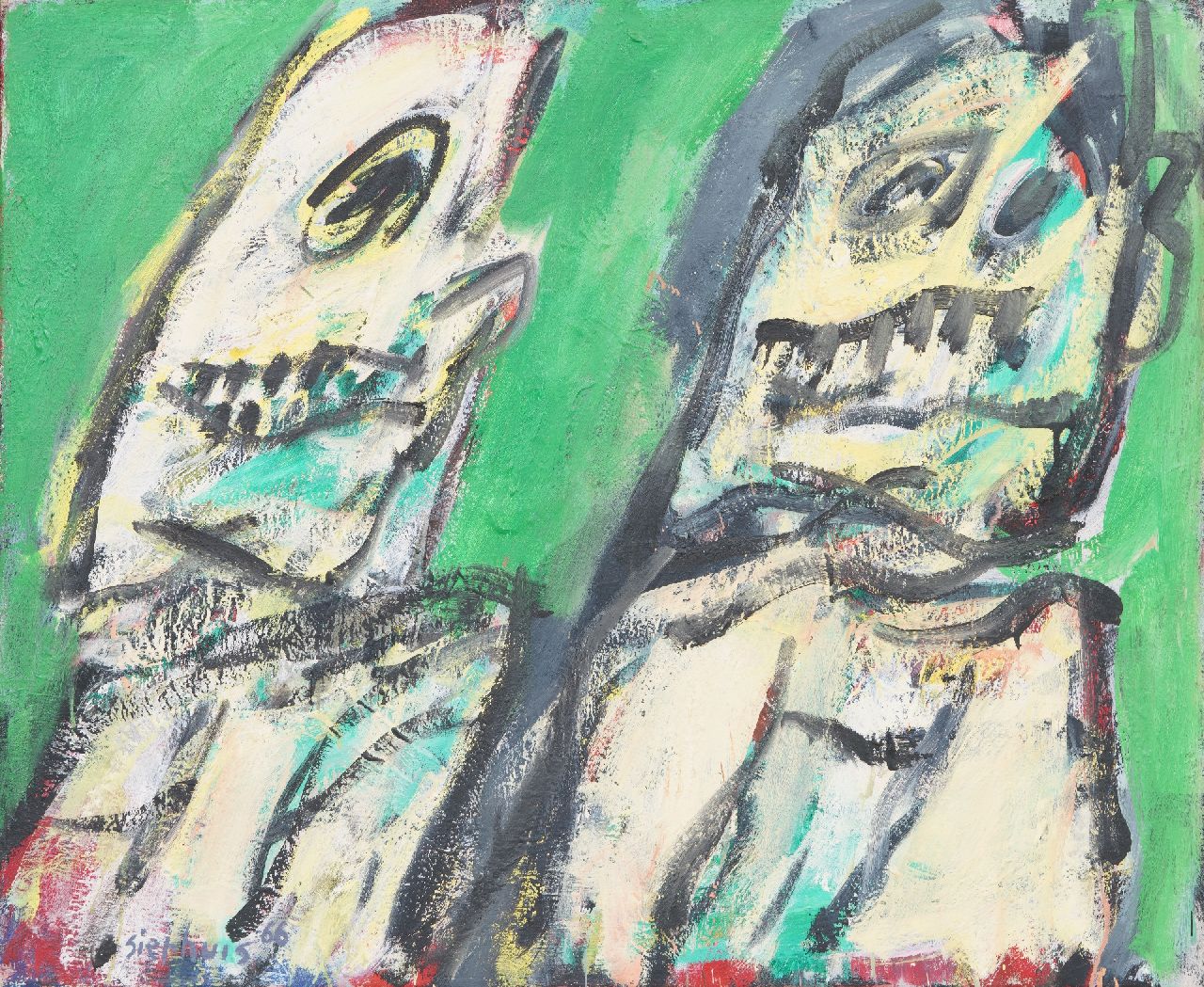 Jan Sierhuis | Two figures, tempera and oil on canvas, 69.6 x 85.3 cm, signed l.l. and dated '66
