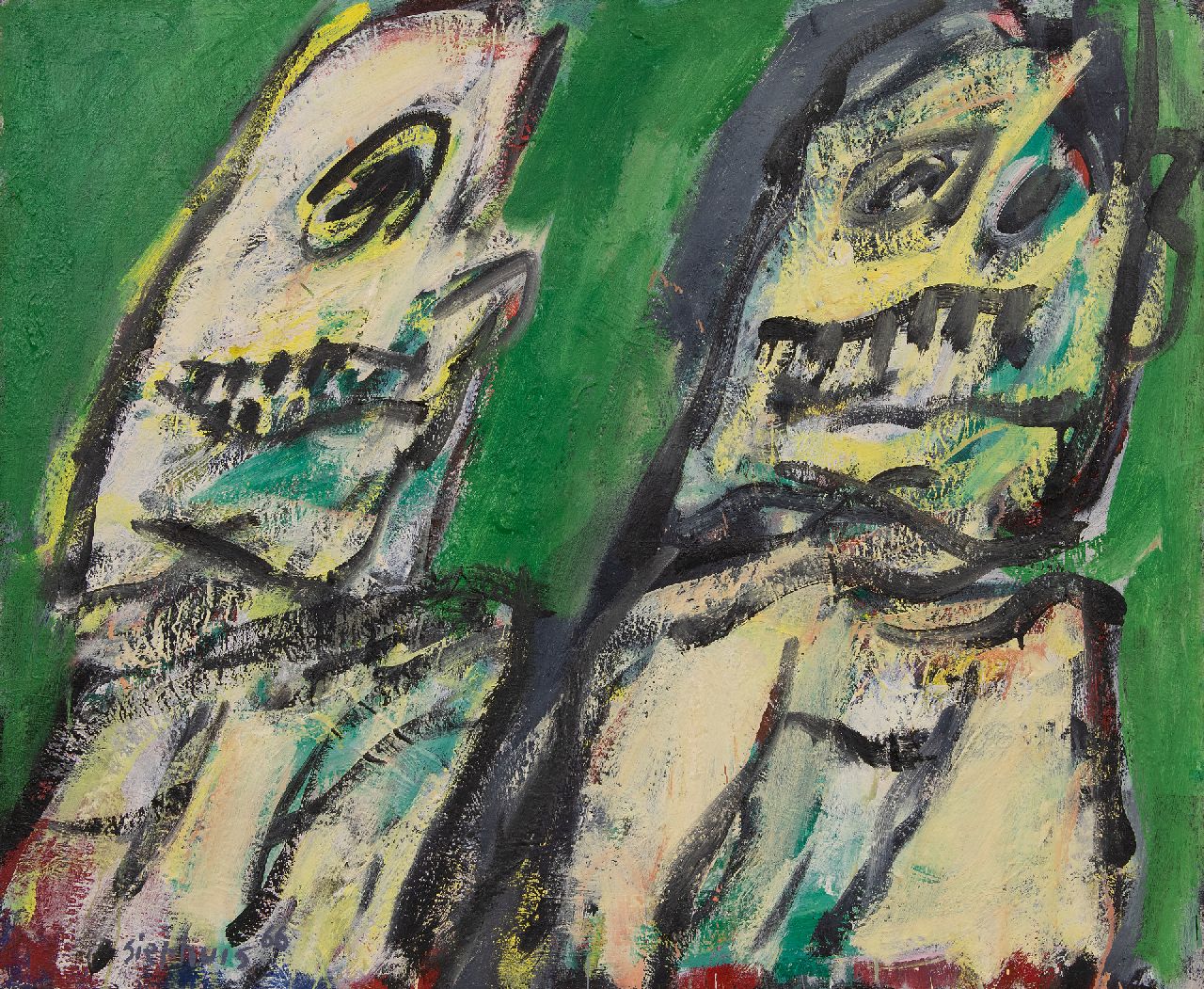 Sierhuis J.A.  | 'Jan' Alphonsus Sierhuis | Paintings offered for sale | Two figures, tempera and oil on canvas 69.6 x 85.3 cm, signed l.l. and dated '66