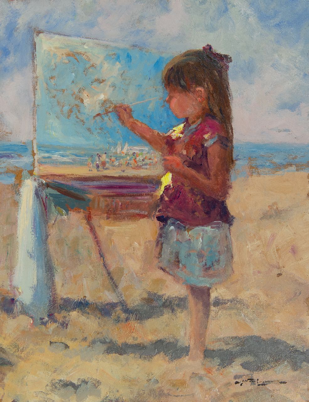Joop van Leeuwen | The little artist, oil on board, 45.0 x 35.1 cm, signed l.r.