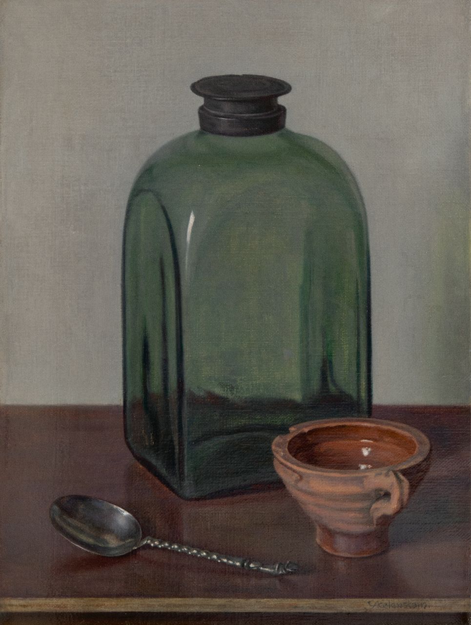 IJkelenstam H.  | Hendrikus IJkelenstam, Still life with glass bottle    DUITS    ENGELS    FRANS  Brontekst  Stilleven met glazen fles  Stilleven met glazen fles  25 / 5.000  Vertaalresultaten  Still life with glass bottle, oil on canvas 41.2 x 30.3 cm, signed l.r.