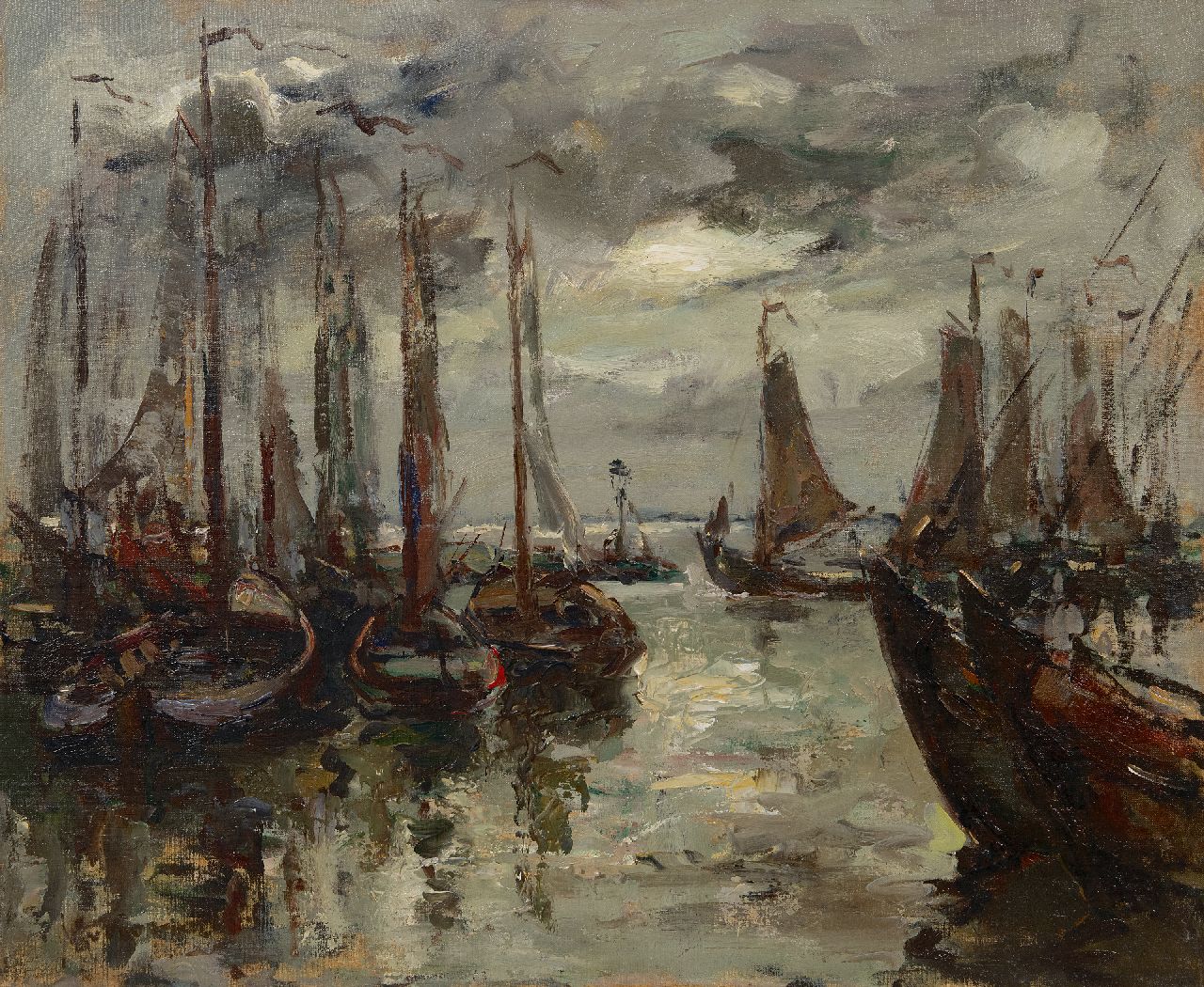 Korthals J.  | Johannes 'Jan' Korthals | Paintings offered for sale | Moored fishing boats in a harbour, oil on canvas 50.5 x 60.2 cm, signed l.l.