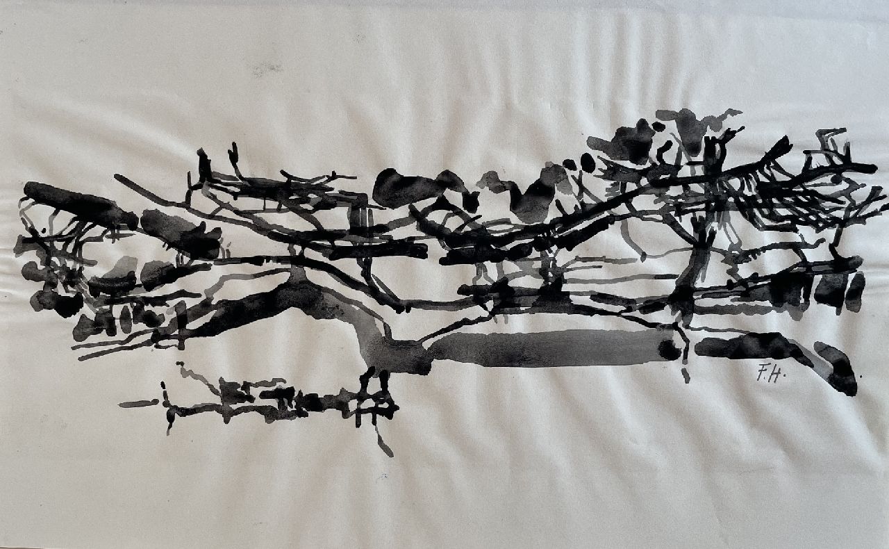 Hunziker F.  | Frieda Hunziker, Landschappelijk, ink on paper 21.3 x 34.0 cm, signed l.r. with initials