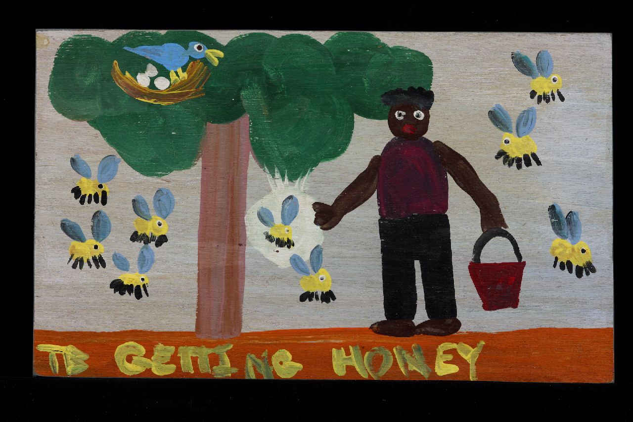Brown T.  | Timothy 'Tim' Brown, Getting honey, acrylic on panel 24.0 x 40.0 cm, signed l.l. with initials