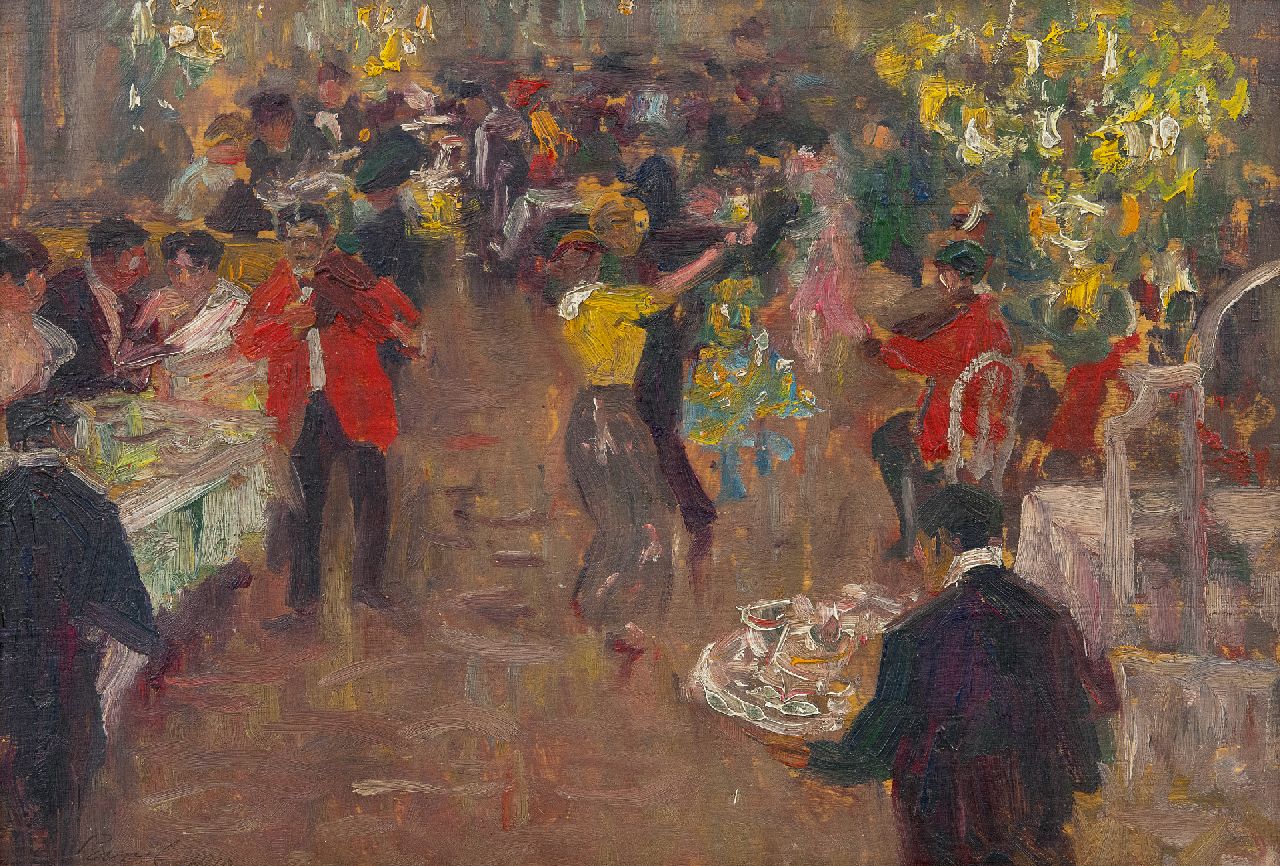 Pavil E.A.  | 'Elie' Anatole Pavil | Paintings offered for sale | Diner dansant, oil on panel 23.3 x 33.0 cm, signed l.l. and dated 1910
