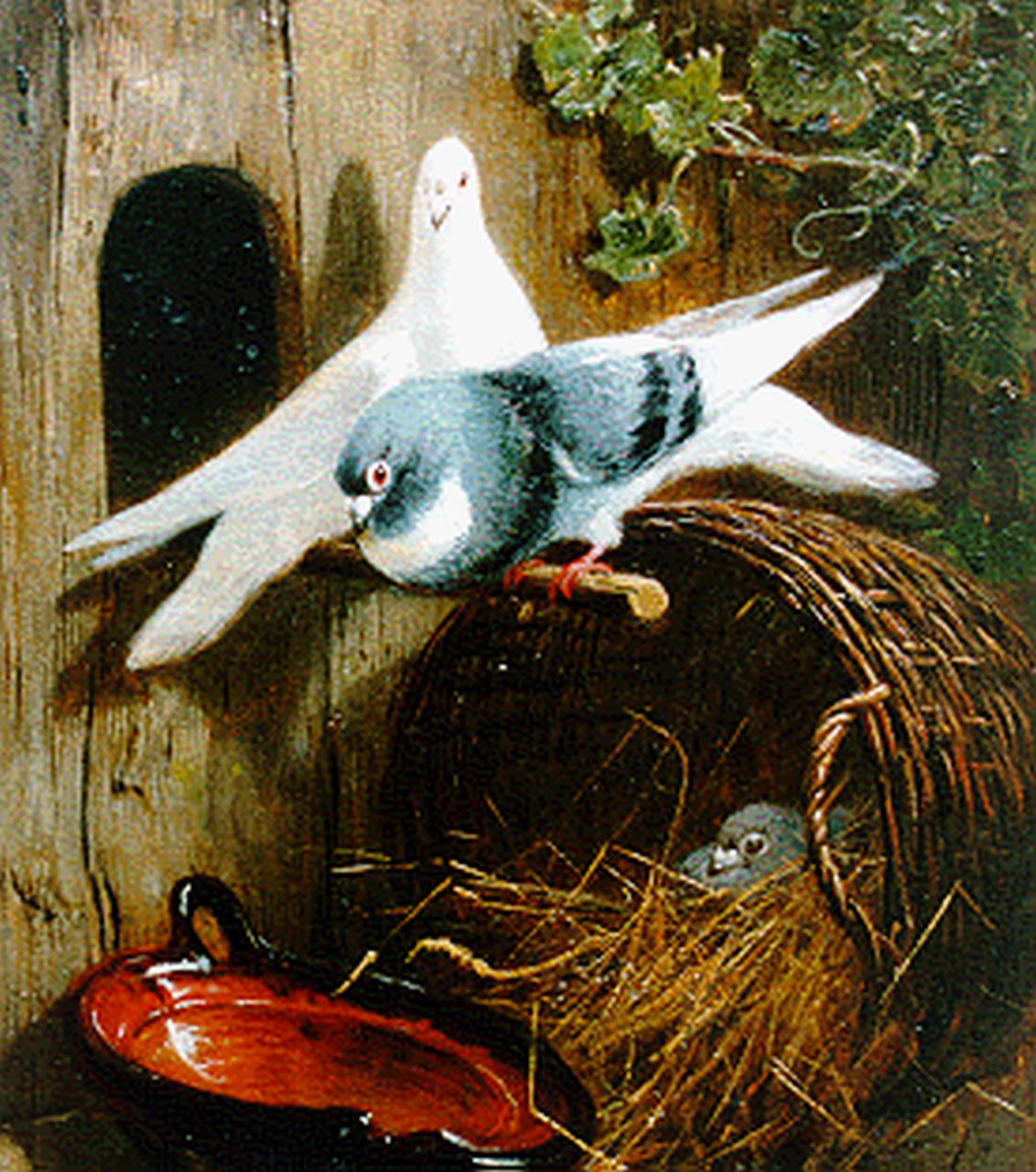 Ronner-Knip H.  | Henriette Ronner-Knip, Pigeons, oil on panel 19.4 x 15.8 cm, signed l.r.
