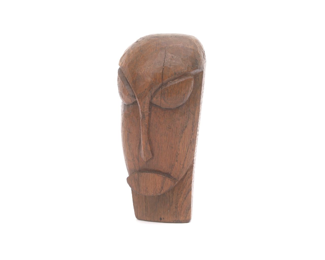 Bieling H.F.  | Hermann Friederich 'Herman' Bieling | Sculptures and objects offered for sale | Wooden head, wood 15.0 x 7.0 cm, signed on the bottom with monogram