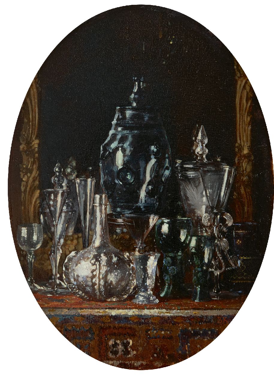 Bakker Korff A.H.  | Alexander Hugo Bakker Korff | Paintings offered for sale | Verreries, oil on panel 16.5 x 12.0 cm, signed l.r. with initials and in full on a label on the r and dated 1875 on a label on the reverse