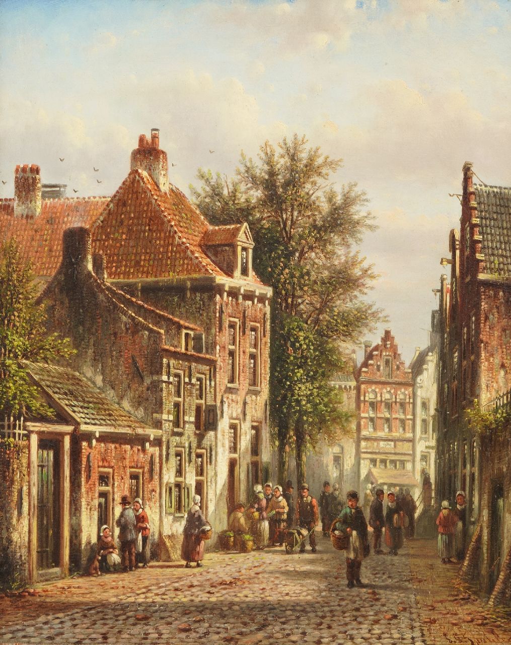 Spohler J.F.  | Johannes Franciscus Spohler | Paintings offered for sale | A sunlit Dutch street, oil on panel 26.6 x 21.3 cm, signed l.r.