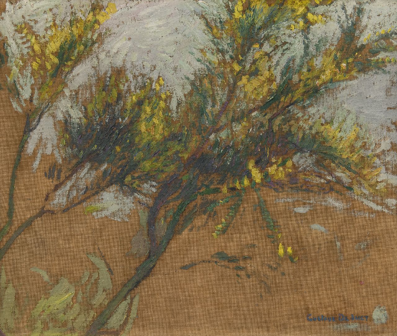 Smet G. de | Gustave de Smet, Study of flowering broom branches, oil on canvas 33.2 x 40.0 cm, signed l.r.