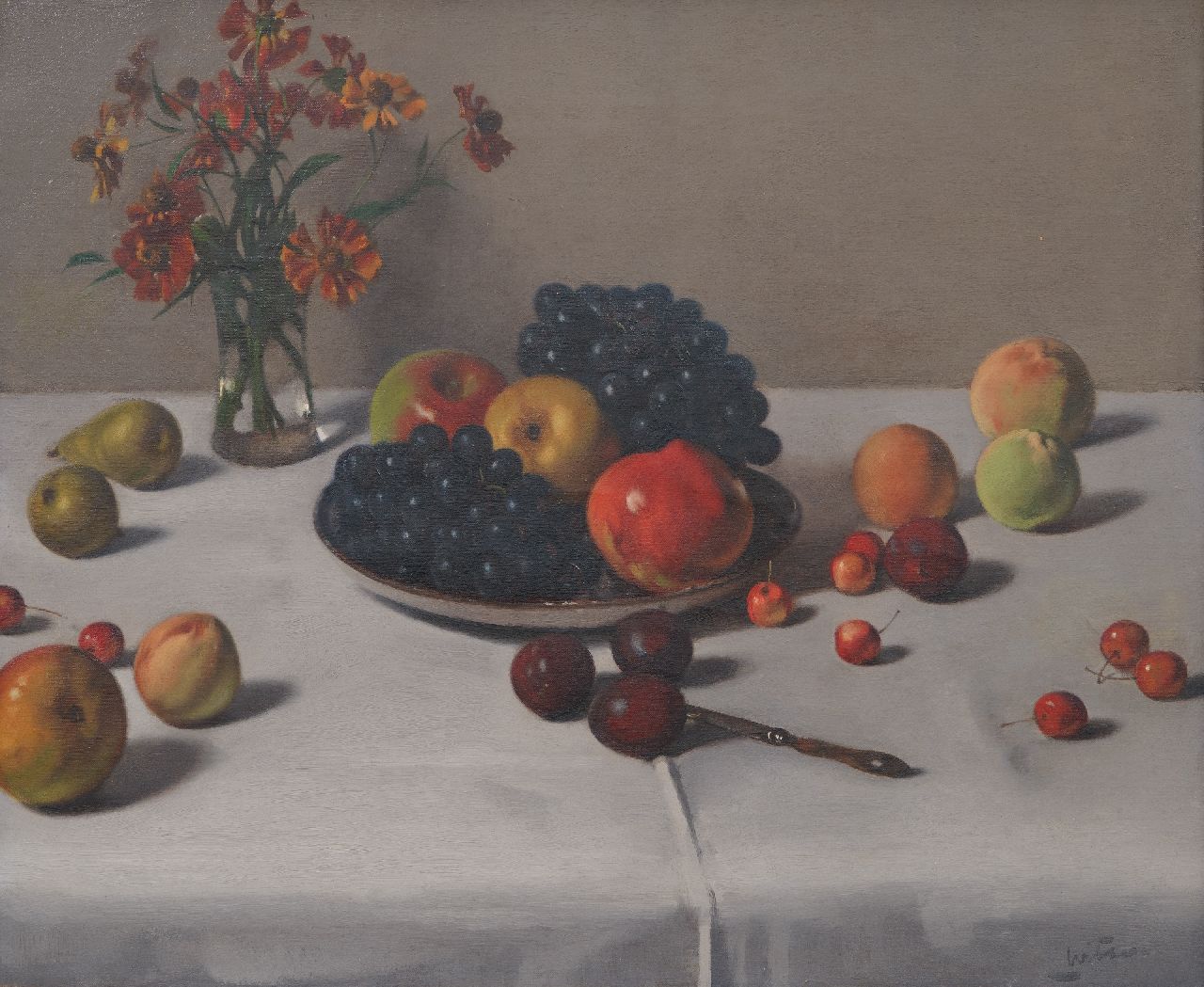 Witsen W.A.  | 'Willem' Arnold Witsen | Paintings offered for sale | Still life with fruit and vase with flowers, oil on canvas 52.2 x 64.0 cm, signed l.r. and painted ca. 1920