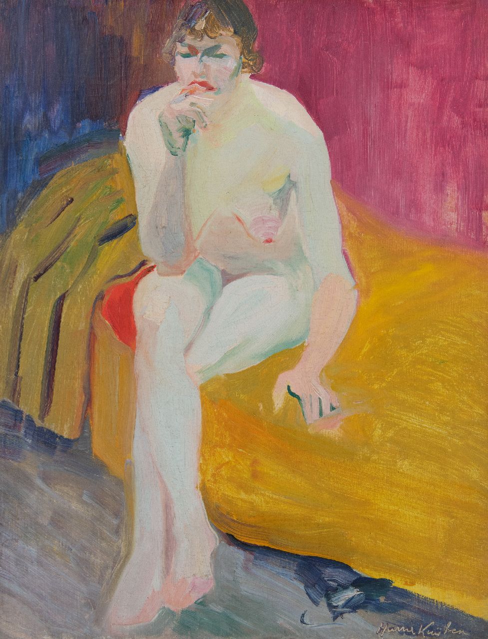 Kuijten H.J.  | Henricus Johannes 'Harrie' Kuijten, Seated nude, oil on canvas 53.0 x 40.7 cm, signed l.r. and     VERKOCHT