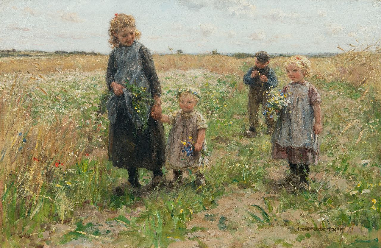 Zoetelief Tromp J.  | Johannes 'Jan' Zoetelief Tromp, Picking flowers, oil on canvas 64.8 x 98.7 cm, signed l.r.