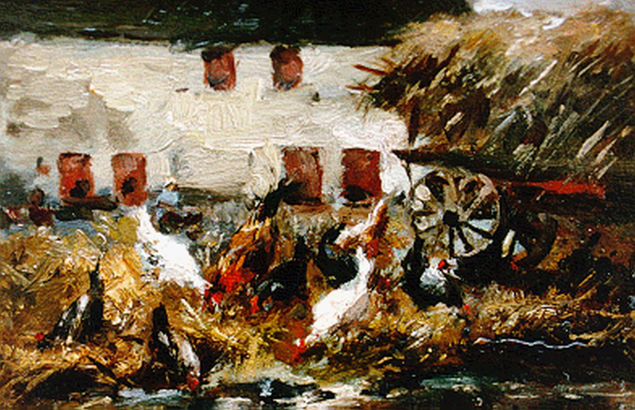 Bellis J.L.  | Josse-Lambert 'Hubert' Bellis, Chickens on a farmyard, oil on panel 12.2 x 17.3 cm, signed l.r.