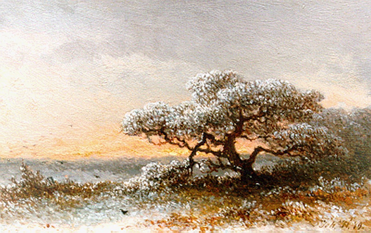 Hilverdink J.  | Johannes Hilverdink, Evening twilight, oil on panel 12.5 x 19.6 cm, signed l.r. and dated '49