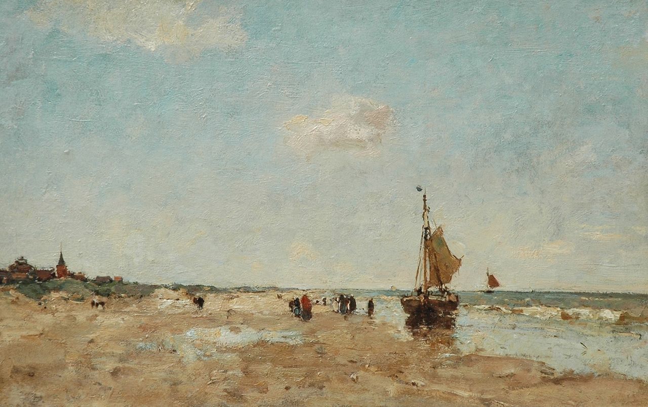 Stutterheim L.P.  | Lodewijk Philippus 'Louis' Stutterheim | Paintings offered for sale | A fishing boat and fisherwomen on the beach of Scheveningen, oil on canvas 35.3 x 55.1 cm