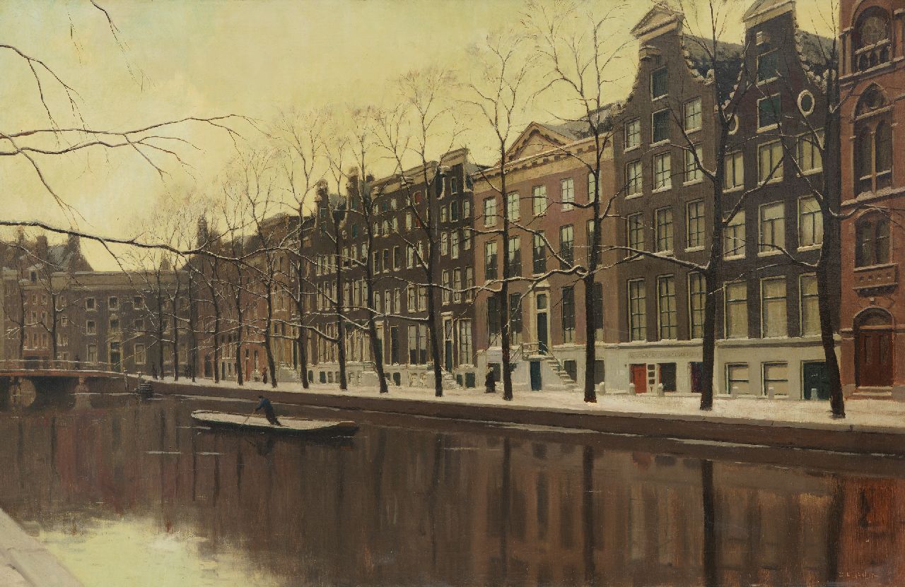 Ligtelijn E.J.  | Evert Jan Ligtelijn | Paintings offered for sale | Canal houses in Amsterdam, oil on canvas 60.5 x 90.9 cm, signed l.r.