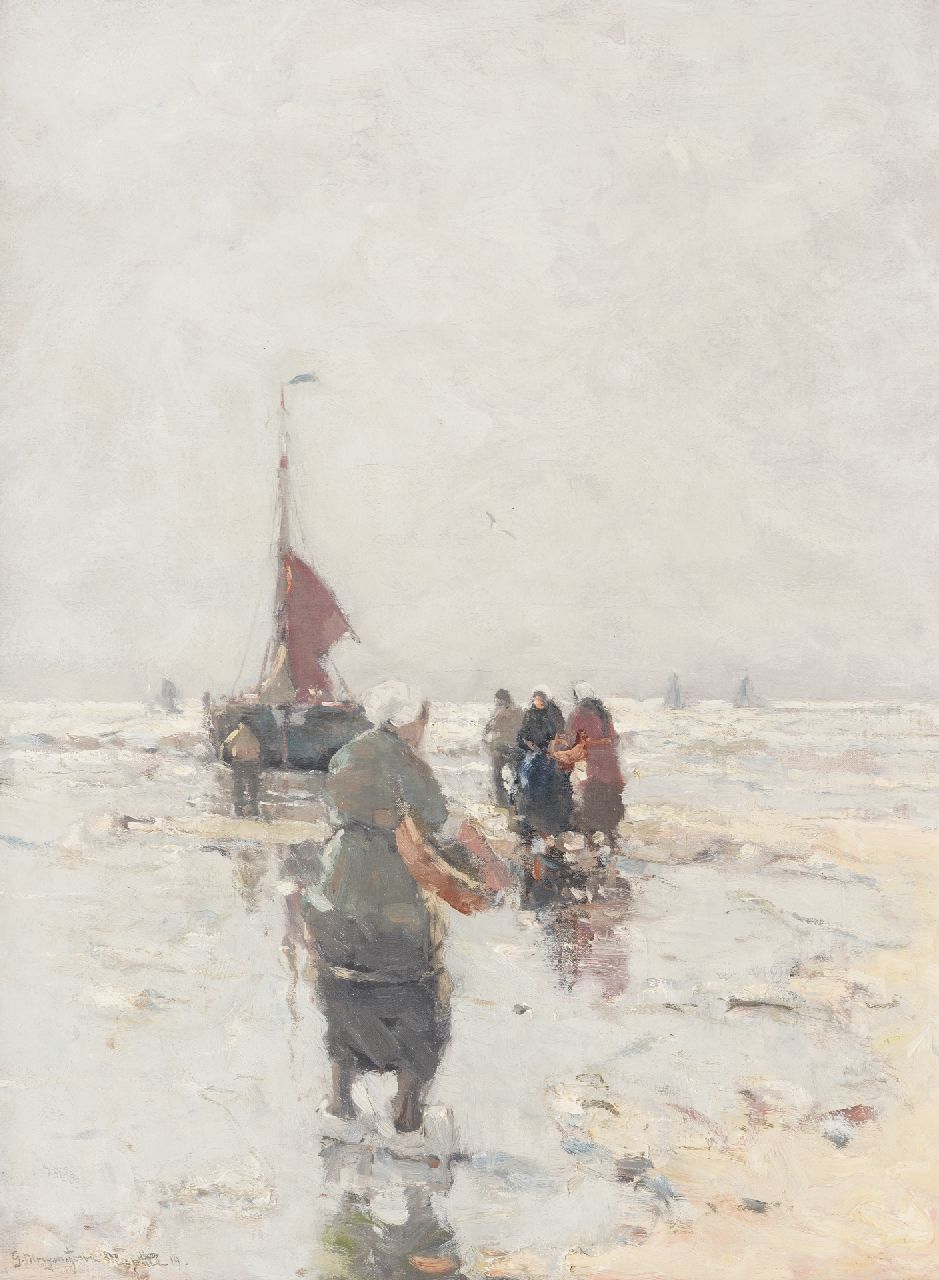 Munthe G.A.L.  | Gerhard Arij Ludwig 'Morgenstjerne' Munthe | Paintings offered for sale | Fisherwomen on the beach, Katwijk, oil on canvas 77.3 x 57.2 cm, signed l.l. and dated '19