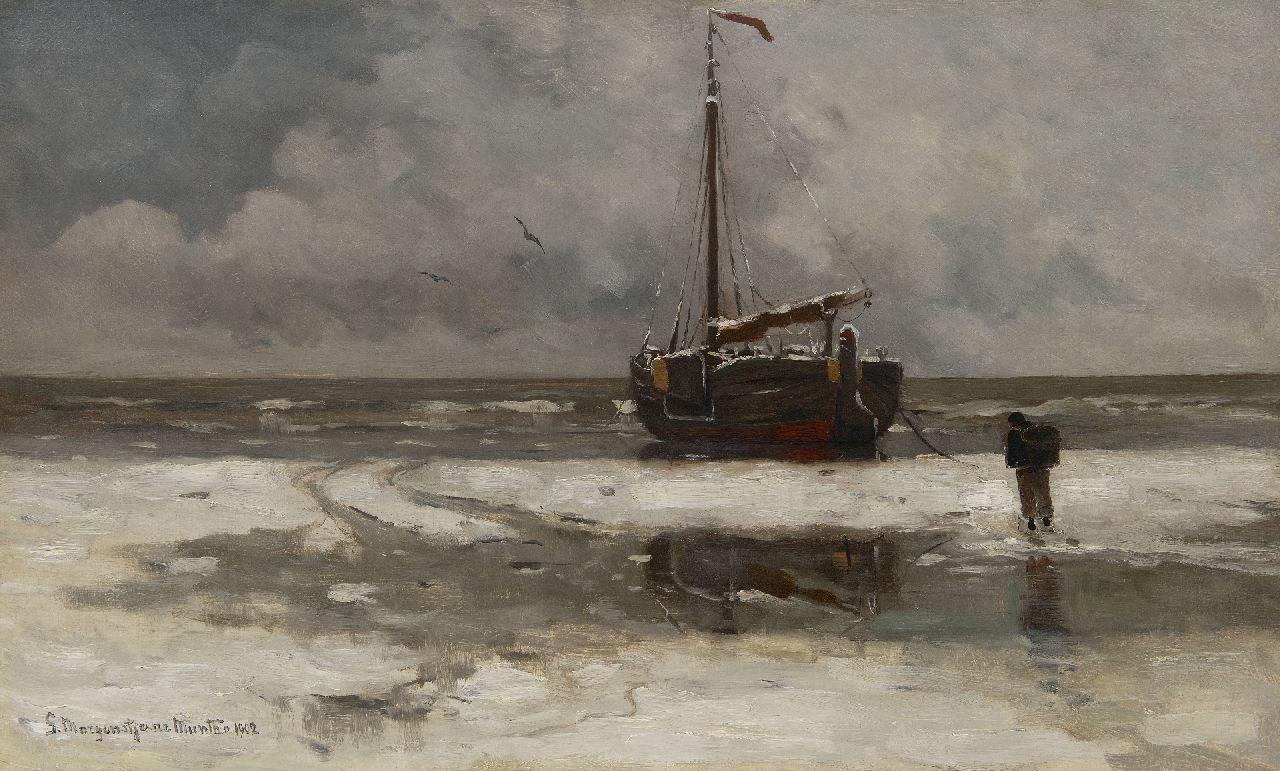 Munthe G.A.L.  | Gerhard Arij Ludwig 'Morgenstjerne' Munthe | Paintings offered for sale | The beach in winter, Katwijk, oil on canvas 43.4 x 71.3 cm, signed l.l. and dated 1902, without frame