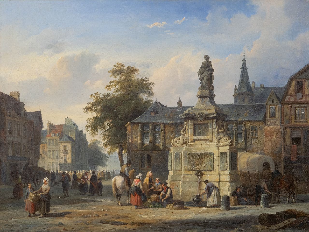Springer C.  | Cornelis Springer | Paintings offered for sale | A view of the fountain and statue of Jeanne d'Arc at the Place de la Pucelle, Rouen, oil on canvas 41.6 x 53.6 cm, signed l.r. with monogram and dated '45