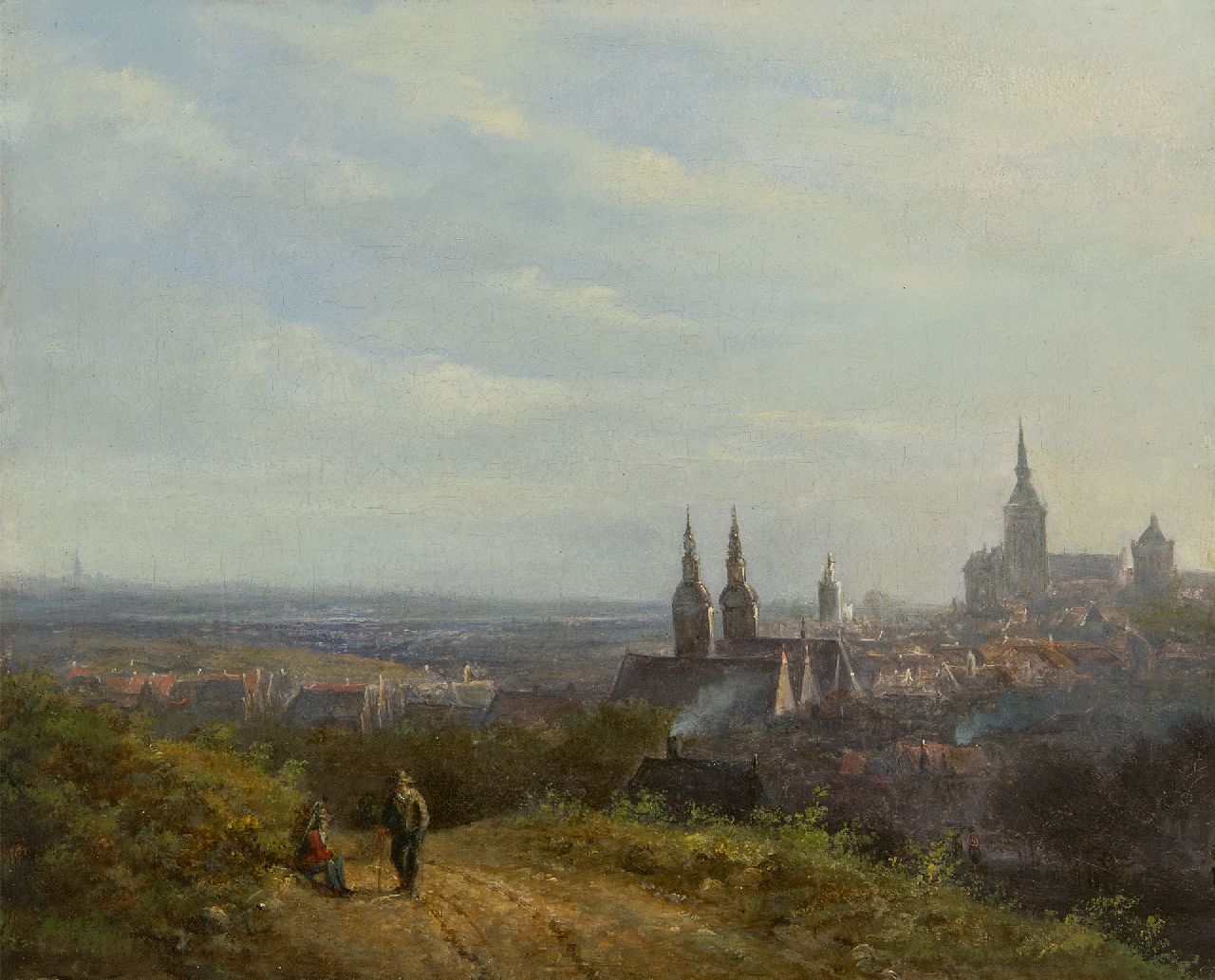 Anthony Biester | Panoramic view of Kleve with in the distance the studio tower of B.C. Koekkoek with the statue of Pallas Athene, oil on canvas, 25.9 x 31.9 cm