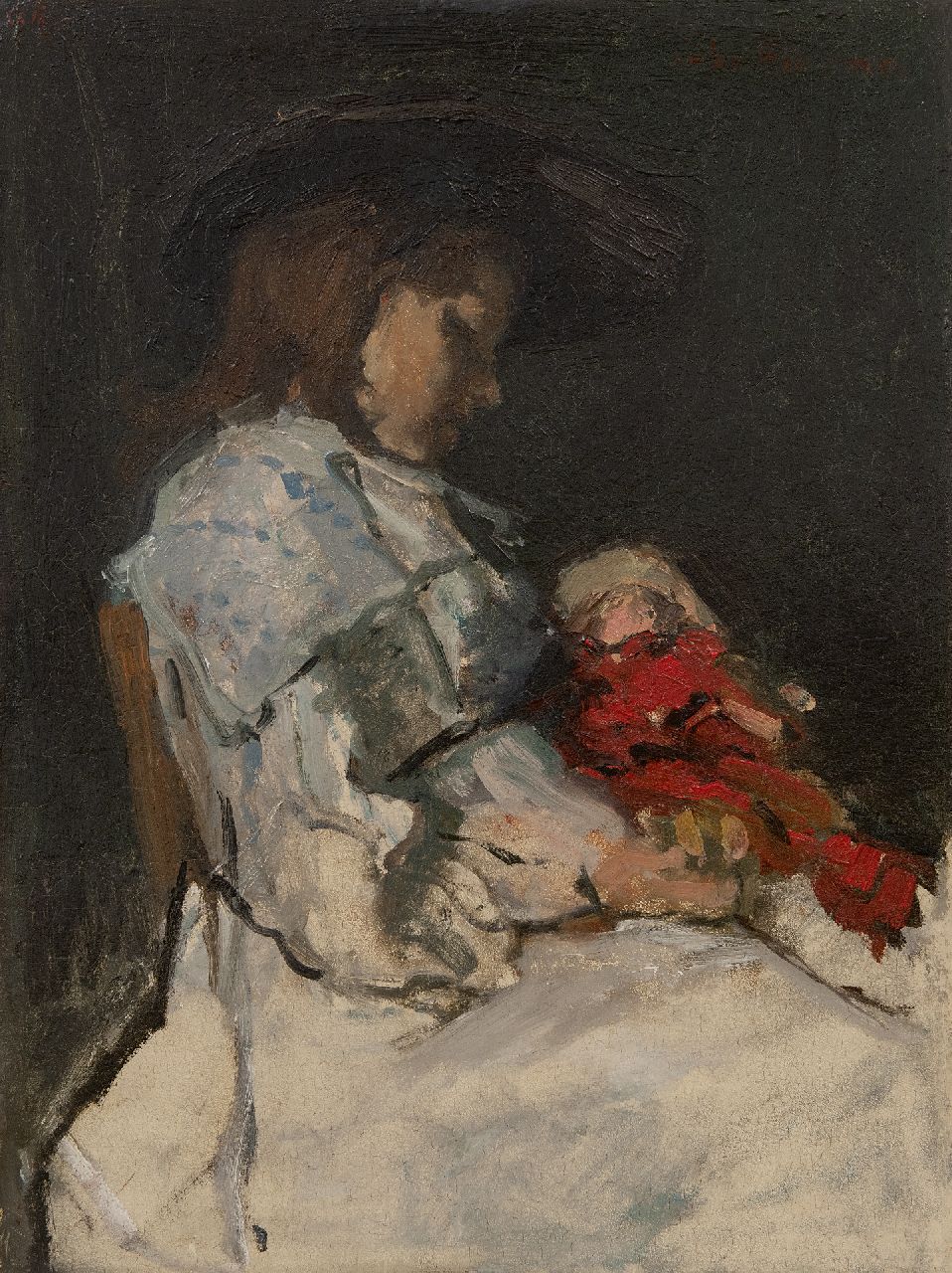 Coba Ritsema | Girl with a red doll, oil on canvas laid down on painter's board, 40.7 x 30.3 cm, signed u.l. with initials and u.r. in full