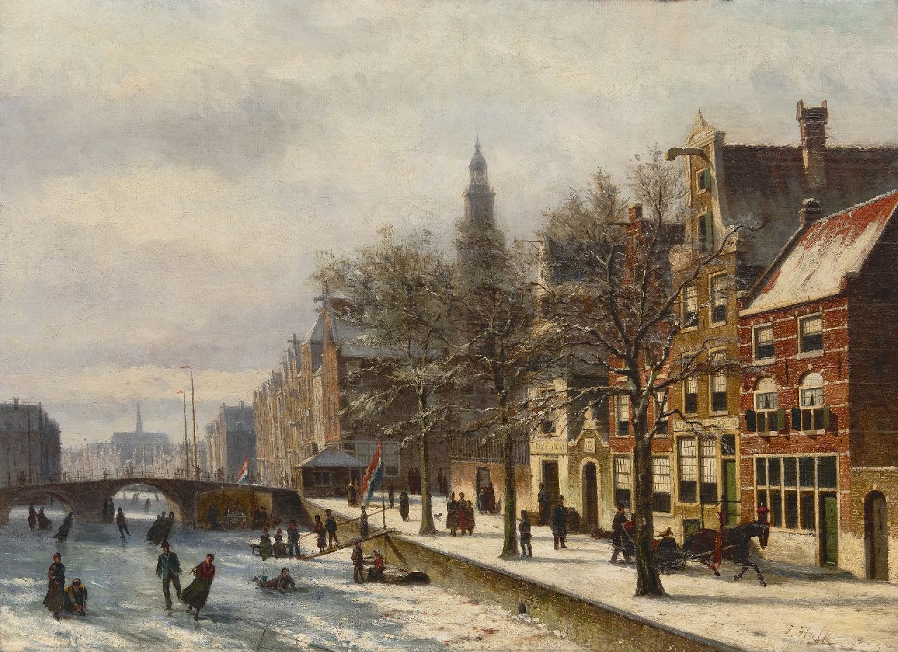 Hulk sr. J.F.  | Johannes Frederik Hulk sr. | Paintings offered for sale | Haarlem in winter, oil on canvas 58.2 x 80.6 cm, signed l.r.