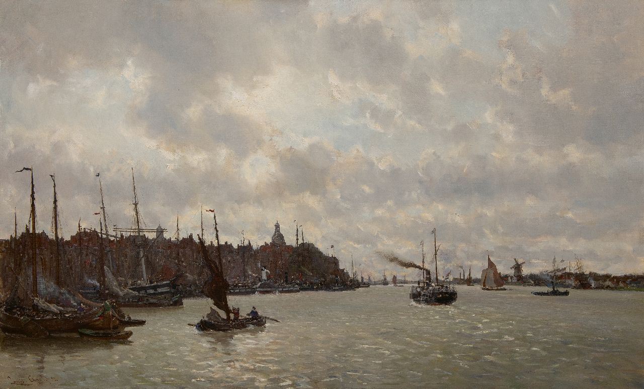 Apol L.F.H.  | Lodewijk Franciscus Hendrik 'Louis' Apol, A view of Dordrecht across the river Merwede, oil on canvas 91.3 x 147.0 cm, signed l.l. and dated '82