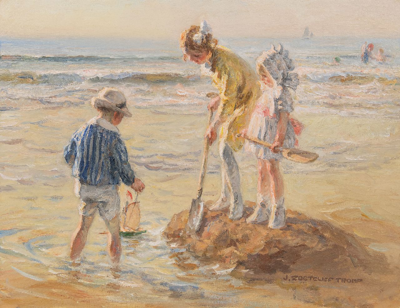 Zoetelief Tromp J.  | Johannes 'Jan' Zoetelief Tromp | Paintings offered for sale | Playing on the beach, oil on canvas 40.5 x 52.9 cm, signed l.r. and on the stretcher